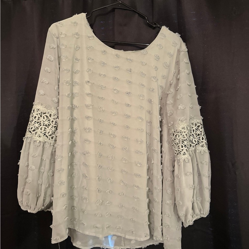 Cato Light Green Blouse with Crochet Sleeves
